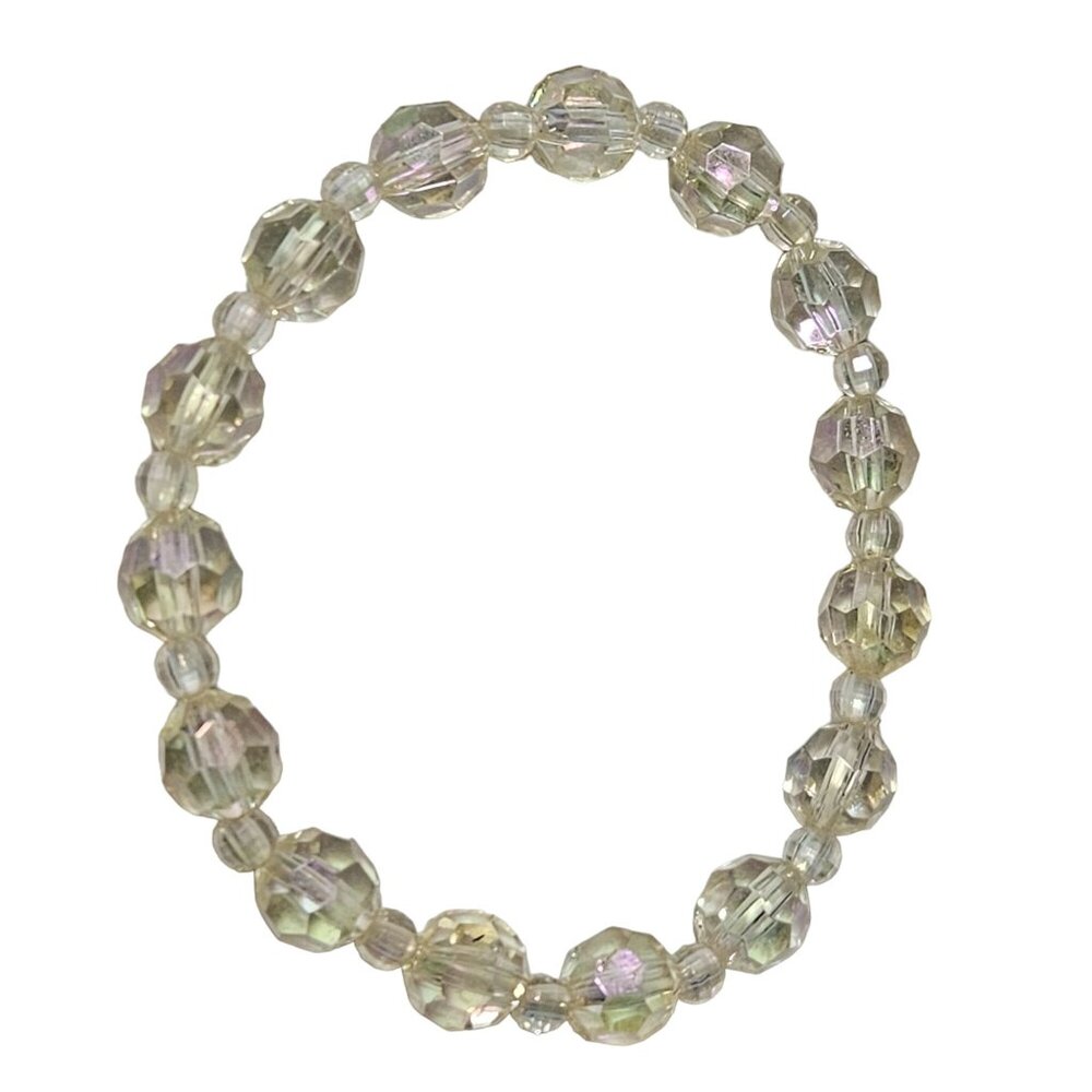 Vintage Iridescent Faceted Beaded Stretch Bracelet Retro Fashion Jewelry Women